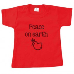 Kerst tshirt rood peace on earth zwart
